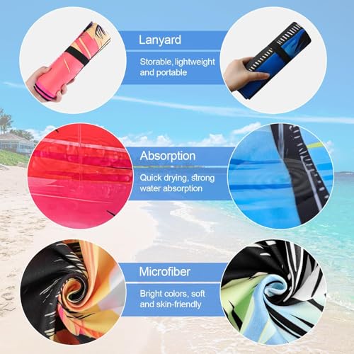 Oversized Microfiber Beach Towel Thin 2 Pcs, Pink Blue Sunset Seaside Double Sided Towel, Large Sand Free Quick Dry Soft Swim Absorbent Compat Towels for Adult Women Men, Summer Swim Holiday, 35"x71"