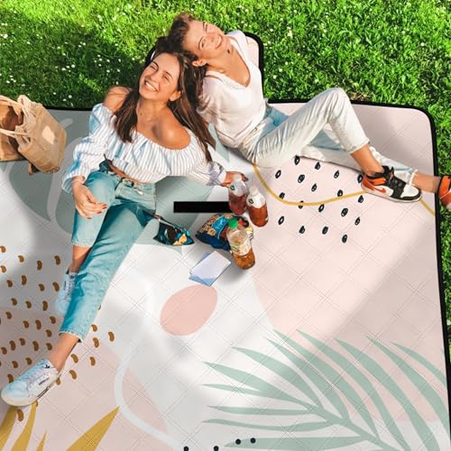 Picnic Blankets,79''x79'' Extra Large Sandproof Waterproof Beach Blanket,Foldable Portable 3-Layer Polyester Outdoor Picnic Blanket for Grass Lawn,Beach,Family Camping,Park,Travel-Tropical Leaves - color: Tropical Leaves