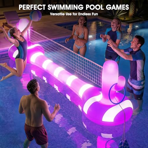 2026 Pool Volleyball Net With Lights,Inflatable Volleyball Net For Pool,Floating Swimming Game Toy for Kids&Adults,Solar pool Volleyball Set,Volleyball Net For Inground Pools,Water Sport Pool Party
