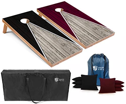 Tailgating Pros Lightweight Pyramid Design Cornhole Board Set w/LED Ring Lights - 4'x2' Regulation Cornhole Game - color: Black/Maroon