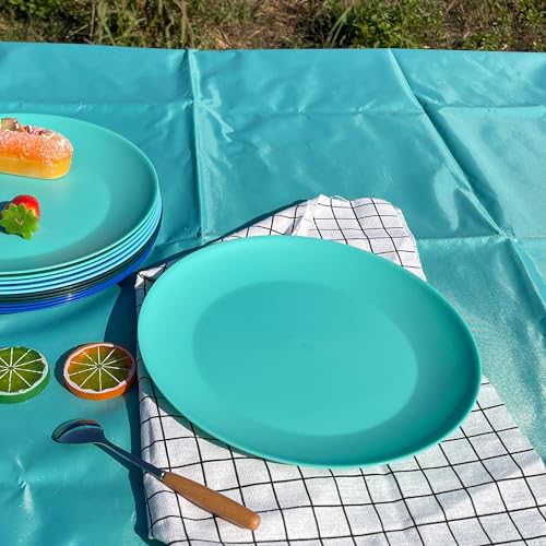 AOYITE Plastic Plates Reusable 10 inch, Unbreakable Dinner Plates set of 12, BPA Free Microwave & Dishwasher Safe Party Plate for Any Occasion, BBQ, Travel, Events (Coastal) - color: Cool Blue Gradient