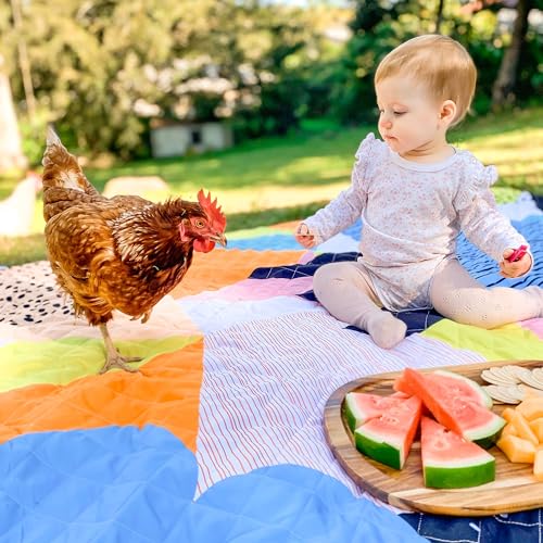Rudie Nudie Jumbo Beach Mat with Umbrella Hole, 6'7" x 6'7" Waterproof Sandproof Picnic Blanket, Large Foldable Sand Free Beach Blankets for Park, Outdoor Portable Picnic Mat for Grass, Sand & Lawn
