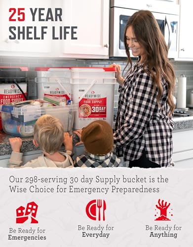 ReadyWise 30 Day Emergency Food Supply - 296 Servings, 2 Buckets, Freeze Dried Protein Meals, Survival Food Storage, Ready to Eat, up to 25 Year Shelf Life - size: 1 Month