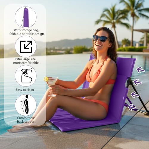 Jetec Foldable Floor Backrest Chair Portable Camping Chair with Storage Bag Light Weight Lazy Seat for Indoor Outdoor Bed Ground Park Lawn Concerts Beach Hiking - color: Purple, size: X-Large