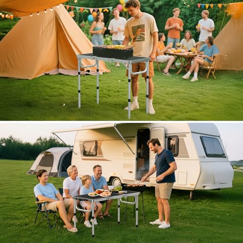 GARLLEN Folding Grill Table, 3 Adjustable Height Portable BBQ Table with Heat-Resistant Mesh Tabletop, Lightweight Aluminum Camping Tables for Outdoor, Grill, Picnic, 34.2" L x 15.7" W, Silver - color: Silver, size: Tabletop Size: 34.2"l X 15.7"w