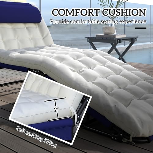 Outsunny Folding Chaise Lounge with 4-Level Reclining Back, Outdoor Tanning Chair with Cushion, Outdoor Lounge Chair with Breathable Mesh Fabric, Side Pocket, Headrest, Navy Blue - color: Navy Blue