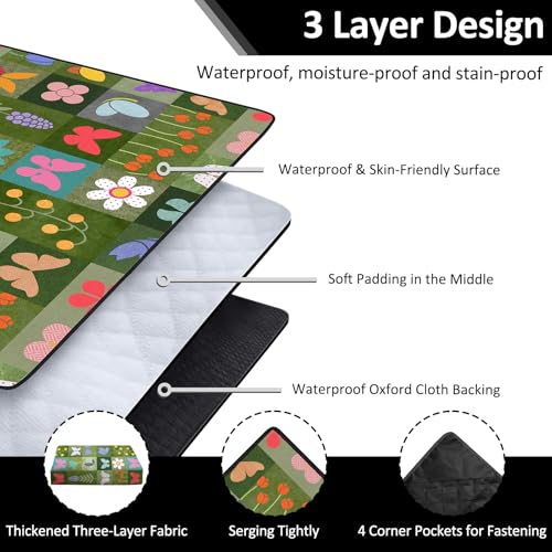 Floral Picnic Blankets Waterproof Foldable, 60″X80″ Packable Picnic Mat Butterfly Outdoor Blanket for Grass, Large Beach Blanket Sandproof Picnic Accessories for Camping Music Festival Park Lawn Party - color: B01, size: 5' X 6'8" (Rectangular)