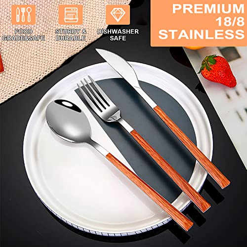 Portable Utensils Set with Case 18/8 Stainless Steel Silverware Sets Reusable Utensils Set Knife Fork and Spoon with Case 3 PCS Set Ideal for Travel Camping - color: Light Brown - 3 PCs