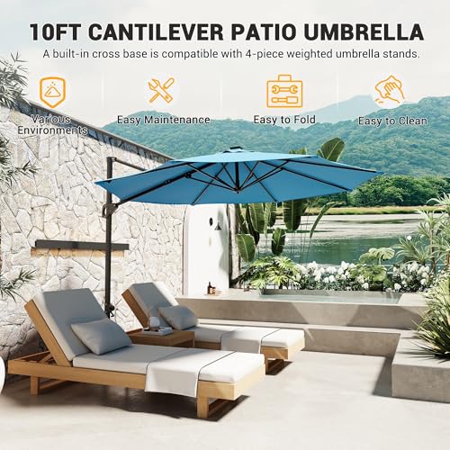 9ft Outdoor Patio Umbrella Heavy Duty 8 Ribs, Waterproof UV Protection Sun Shade with Crank Lift & Push Button Tilt, Outdoor Umbrella for Deck, Pool, Garden, Backyard, Lawn - color: Turquoise Blue&Round, size: 10FT Roman