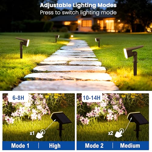 Solar Lights Outdoor Waterproof IP65, Super Bright LED, 3000K 2 Lighting Modes, Solar Powered Yard Garden Solar Spot Lights for Outside Landscape Auto On/Off -4 Pack - color: Warm-3000K, size: 4 Pack