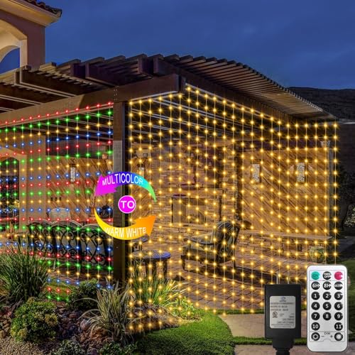 ZAIYW 10x10Ft Curtain Lights Connectable Warm White & Multicolor Changing 300 LED Curtain Lights Plug in with Remote Control Curtain String Lights Waterproof for Indoor Outdoor Decor - color: Warm White & Multicolor, size: 10Ft x 10Ft