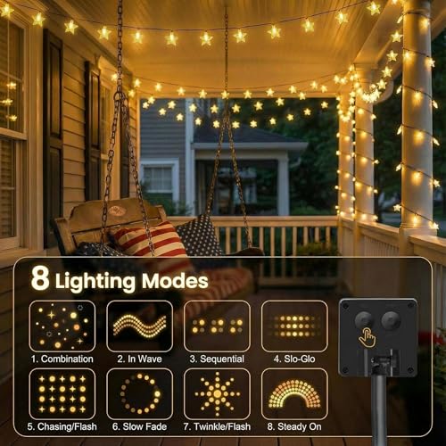 Twinkle Solar Star String Lights Outdoor Waterproof Fairy Lights 39FT 100 LED with 8 Lighting Modes for Camping Garden Wedding Party Tree Holidays Backyard Patio(Warm White) - color: Warm White