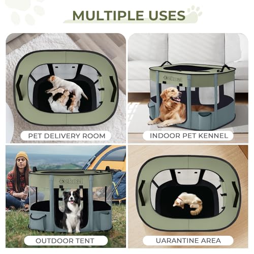 Foldable Dog Cat Playpen, Portable Dog Crate for Puppies, Cat, Puppy Play Pen for Indoors, Kennel Tent Crate for Indoor Outdoor Travel Camping Use with Carrying Case (Green, S) - color: Green, style: Small(27"x22"x17")