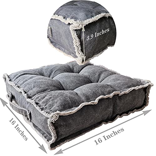 Square Thick Floor Seating Cushions,Solid Thick Tufted Cushion Meditation Pillow for Sitting on Floor,Tatami Pad for Guests or Kids Reading Nook, oga Living Room Sofa Balcony Outdoor(Darkgray) - color: Darkgray