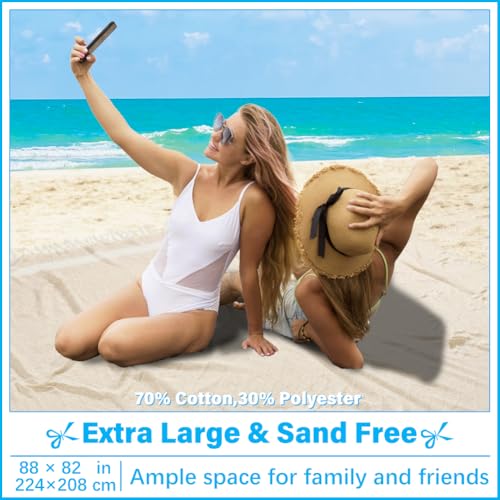 Oversized Turkish Beach Towel Blanket XXL Cotton Sandproof Towels Boho Woven Extra Large Big Sand Free Giant Throw Blankets Huge Quilt XL Picnic Camping Necessities Cloud For Adult Gifts Beige - color: Woven Beige, size: XXXL(88x82 IN,224x208 CM)