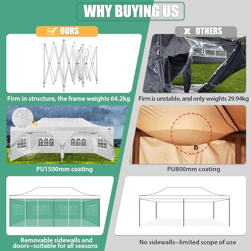 COBIZI 13x26 Heavy Duty Pop Up Canopy with 6 Sidewalls Party Tent Outdoor Wedding Large Event Tent with Roller Bag for Garden Lawn Waterproof UPF 50+ Easy Up, White (Framework Upgraded) - color: White, size: 13x26 With 6 Sidewalls