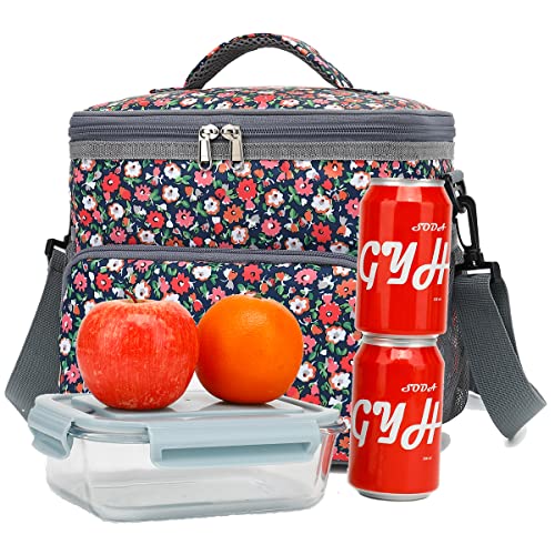 GYEUKHAM Insulated Reusable Lunch Bag Adult Large Lunch Box for Women and Men with Adjustable Shoulder Strap,Front Zipper Pocket and Dual Large Mesh Side Pockets,Floral - color: Floral