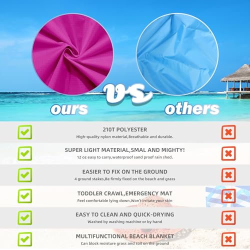 Beach Blanket Waterproof Sandproof Oversized Lightweight 78''×110'' 1-7 Adults Blanket Beach Large Picnic Mat for Travel Camping Hiking Picnic - color: Raspberry, size: 78''x110''