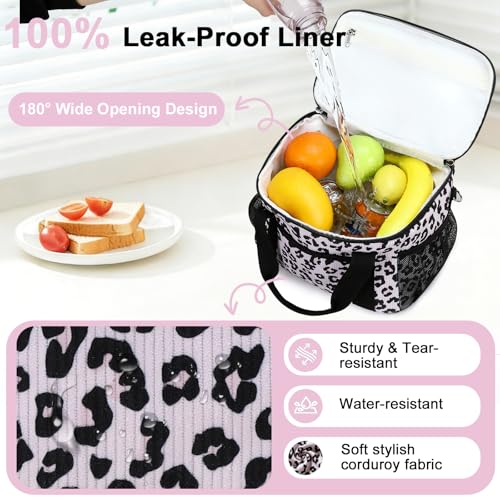 BTOOP Insulated Lunch Bag for Women, Cute Leakproof Lunch Box, Aesthetic Lunch Tote Bag with Large Capacity Shoulder Strap for Work, School, Picnic Pink-Leopard - color: Pink-Leopard, size: Medium