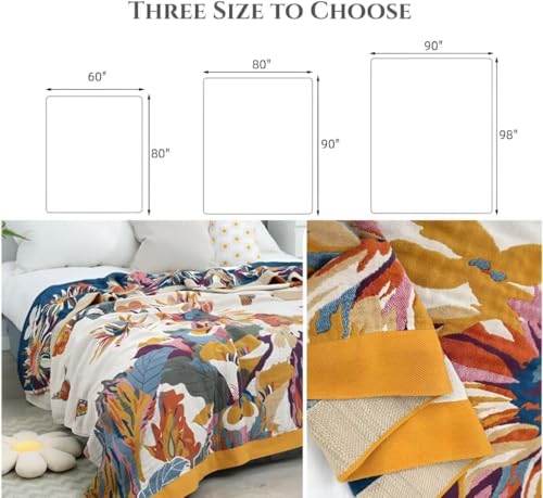 Boho Throw Blanket for Bed 100% Cotton Bohemian Blankets Ultra Soft Woven Muslin Decorative Blankets All Seasons Vintage Quilt Knitted Blanket for Sofa Chair(Yellow, 50"x60") - color: B-yellow, size: 50"x60"