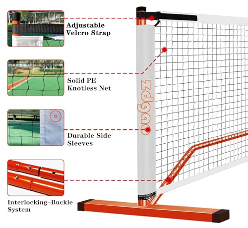 Portable Pickleball Net Set, 22FT Regularion Size Pickle Ball Net with Paddles Set, Outdoor Pickleballs and Carry Bag, Easy Setup for Indoor, Outdoor, Driveway - color: Orange, style: Pickleball Net Set