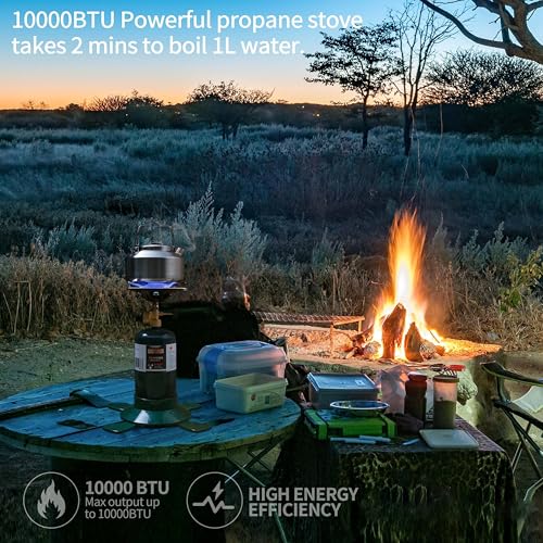 Propane Cylinder Top Stove with Adjustable Burner, 10000BTU Portable Camping/Backpacking Cooker,Camping Stove Propane,Single Burner Propane Stove with a USB Ligther,Camp Gas Stove(Fuel not included) - color: Green