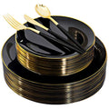 150pcs Black Plastic Plates, Black and Gold Plates,Gold Plastic Silverware,Black and Gold Dinnerware Set,Premiun Taleware,Perfect for Birthday,Party,Wedding,Anniversary - color: 150pcs Black and Gold Plastic Dinnerware Set