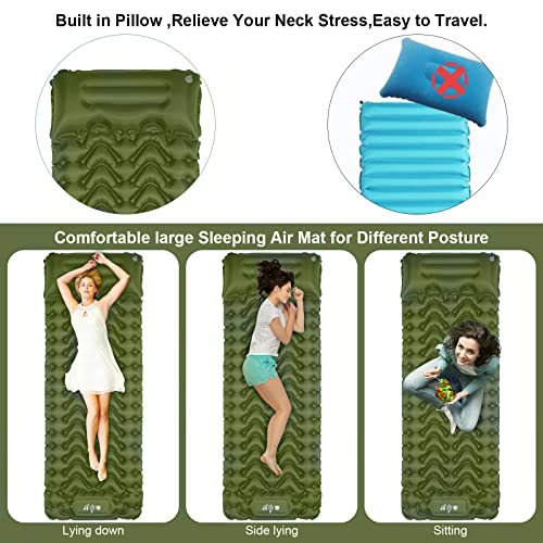 MOXILS Sleeping Pad, Ultralight Inflatable Sleeping Pad for Camping, Built-in Pump, Ultimate for Camping, Hiking, Airpad, Carry Bag, Repair Kit, Compact & Lightweight Air Mattress(Green) - color: Green