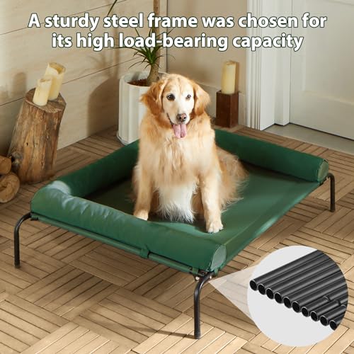 Cooling Elevated Dog Bed for Large Dogs – Waterproof Raised Dog Cot with Slope Headrest, Breathable Teslin Mesh, Durable & Portable Pet Bed for Indoor and Outdoor Use, Green - color: light green, size: 54.0"L x 34.0"W x 8.0"Th