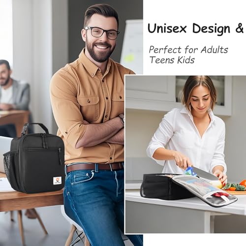 CaCTOUR Lunch Box for Men Women Adult,Premium Insulated Lunch Bag,Portable Small LunchBox for School Work Picnic (Black) - color: A-Black