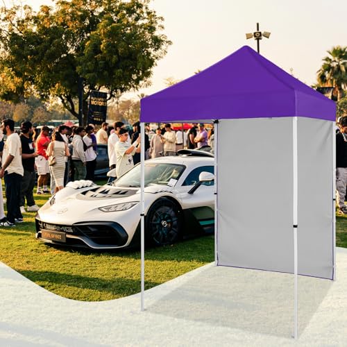5x5 Pop Up Canopy Tent with One Sidewall, Instant Portable Beach Canopy, Outdoor Tent with Carry Bag for Camping, Sports, Tailgating, Events, Purple - color: Purple, size: With One Wall