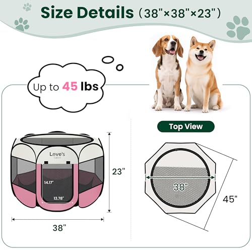 Love's cabin Pet Puppy Dog Playpen, Large Dog Tent Crates Cage Indoor/Outdoor, Portable Playpen for Cat, Foldable Pop Up Dog Kennel Playpen with Carring Case, Removable Zipper Top, Light Pink - color: Light Pink, size: 38.0"L x 38.0"W x 23.0"H