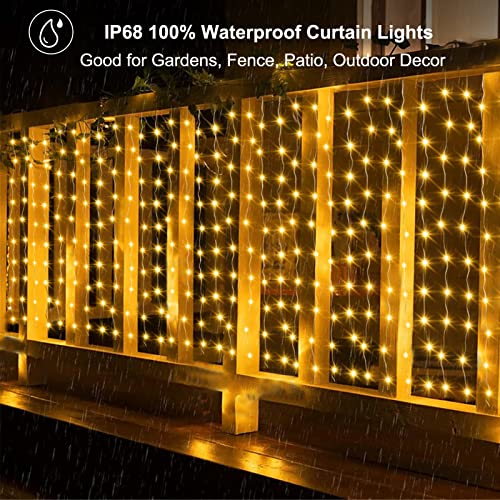 ZAIYW Curtain Lights Outdoor 20Ft×3Ft, 300 LED Color Changing Fence String Lights with Plug Remote, Waterproof Light Curtain for Stair Railing Eaves Decor (Warm White & Multicolor) - color: Warm White & Multicolor, size: 20Ft x 3Ft