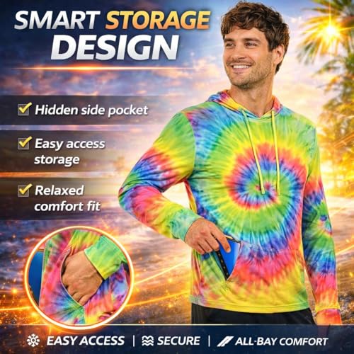 INGEAR Men’s UPF 50+ Sun Hoodie - Lightweight UV Protection Fishing Shirt, Quick-Dry Moisture-Wicking Rash Guard with Pocket - color: Navy, size: Large