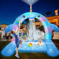 8.7FT Inflatable Whale Sprinkler Water Toys with Basketball Hoop Arch, 3-in-1 Large Splash Pad for Kids & Dogs, 16 LED Lights, Thickened Mat Toys for Outdoor Backyard & Garden Summer Fun - size: 105"