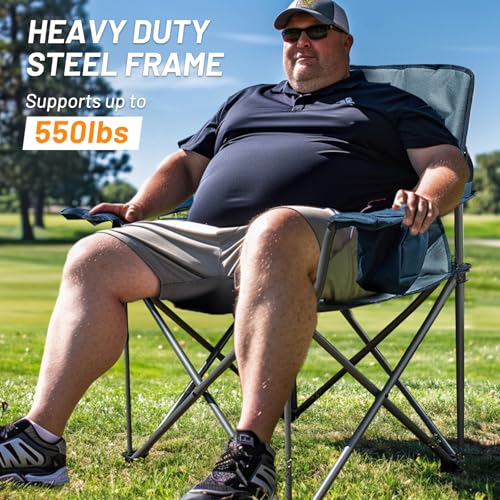 Timber Ridge Oversized Folding Camping Chair for Adults, Support 550 LBS Heavy Duty Chairs with Cup Holder Side Pocket for Camping, Lawn, Picnic, 2 Pack(Grey) - color: Grey-2 Pack