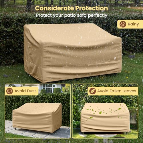 Tangkula Patio Loveseat Cover, 2-Seater Waterproof Outdoor Deep Sofa Cover with Padded Handle & Click-Close Straps, Patio Furniture Cover with Air Vent, Heavy Duty PU Couch Cover, 60"W x 43"H x 30"H - size: 60" W X 43" D X 30" H