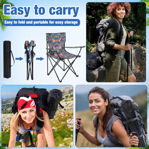 4 Pcs Folding Camping Chairs with Tropical Pattern Portable Outdoor Chairs with Armrests & Carry Bags, Travel Lightweight Installation-Free Chair for Camping, Picnic & Beach(Floral Jungle) - style: Floral Jungle
