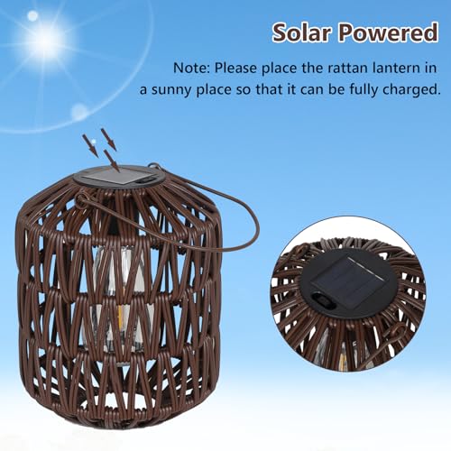 Rattan Outdoor Solar Lanterns, Solar Lights Outdoor Waterproof, 2 Pack Outside Table Lamp, Gardening Lantern Lights Gifts for Women, Hanging Lantern for Yard, Patio, Tree, Tabletop Decoration (Coffee) - size: 2 Pack-Coffee
