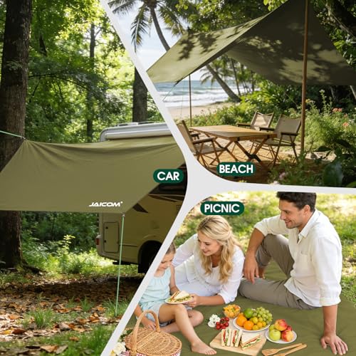 JAICOM Waterproof Hammock Rain Fly, Portable Camping Tarp - 12ft x 9.5ft Large Camp Tarp with Tent Stakes & Trap Clip & Guy Lines, Ultralight Shelter for Backpacking, Outdoor Shade - color: Army Green