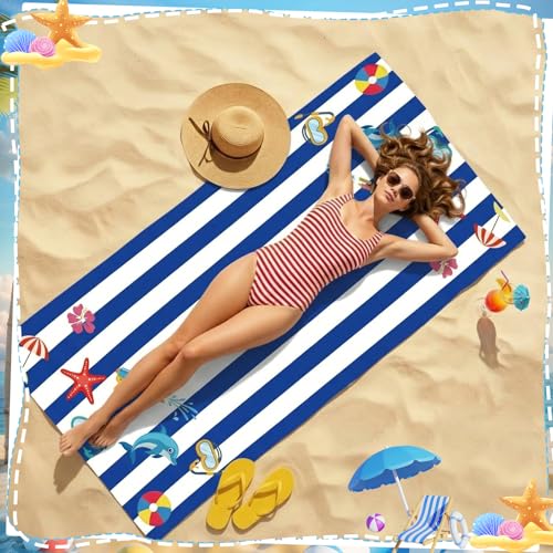 Beach Towels Set 2 Pack Oversized Microfiber Sand Free Quick Dry Towel Dolphin Starfish Coconut Tree Pineapple Print Large Lightweight Travel Pool Swim Yoga Camping Bath Blanket for Adults - color: Blue White, Yellow Green