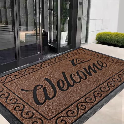 Yimobra Welcome Mat, Heavy Duty Sturdy Door Mats for Home Entrance Outdoor Indoor, Front Doormat for Outside Patio Floor Entry Porch Garage Office, Waterproof, Low Profile, 47 x 24, Maroon - color: Maroon, size: 47x24 Inch
