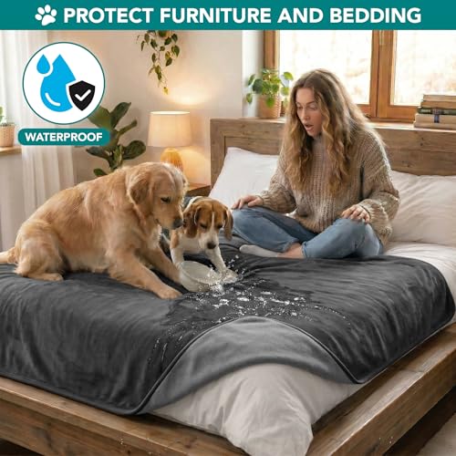 PetAmi Waterproof Dog Blanket for Extra Large Pets Dogs Cats, Large Pet Couch Cover Protector for Furniture, Reversible Washable Soft Fleece Cat Blanket for Bed Couch Sofa, 60x80 (Gray/Light Gray) - color: Gray/Light Gray, size: X-Large (60x80)