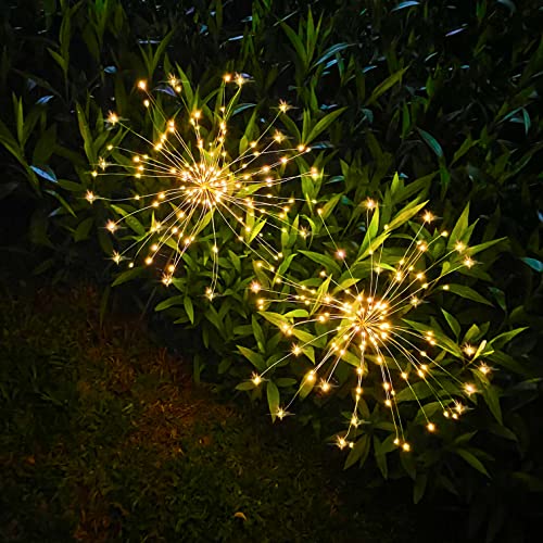 JJGoo Solar Firework Lights, 2 Pack 180 LEDs 2 Lighting Modes Solar Lights Outdoor Waterproof for Garden Patio Walkway Pathway Party Wedding Christmas Decorative - Warm White - color: Warm White, size: 2 Pack 180 LEDs