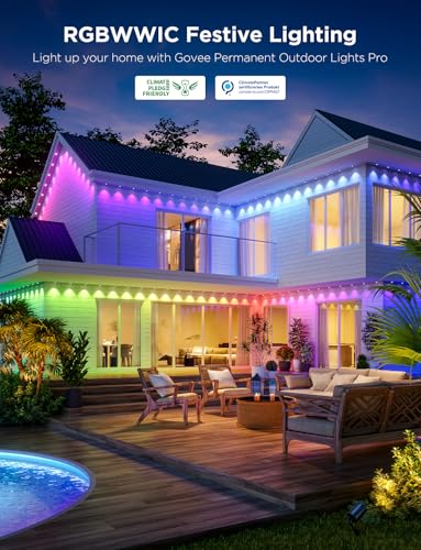 Govee Permanent Outdoor Lights Pro, 150ft with 90 RGBIC LED Lights for Daily and Accent Lighting, 75 Scene Modes for Patio Decor, IP67 Waterproof, Works with Alexa, Google Assistant, Matter, Black - color: Black, size: 150ft
