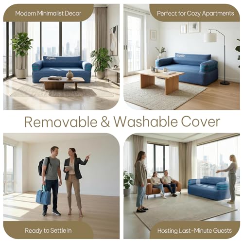 Portable Inflatable Sofa with Built-in Pump - Quick Inflation Comfortable and Durable Blow Up Loveseat for Indoor & Outdoor, Living Room, Camping, Apartment, Dorm