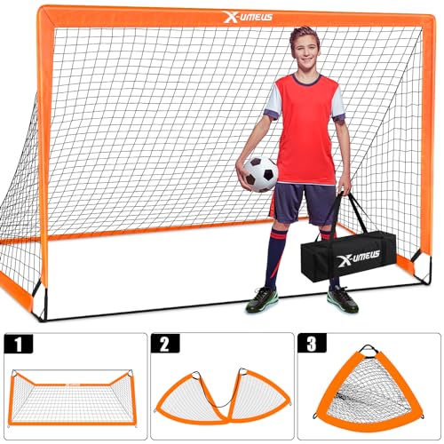 Kids Soccer Goals for Backyard Set of 2, 4 x 3 ft/6 x 4 Toddler Soccer Goal Training Equipment with Soccer Ball, Cones, Pop Up Soccer Net for Kids Age 3-5 4-6 6-8 8-12 10-12 Outdoor Games Sports Gifts - color: Orange, style: 6' x 4'