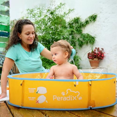 Peradix Baby Beach Tent, Paddling Pool for Kids & Pets with UV Sun Shelter Canopy, Mosquito Net - Portable Pop Up Infant Ball Pit Tent, Toddler Wading Pool, Perfect for Summer Beach Fun - color: Yellow-blue