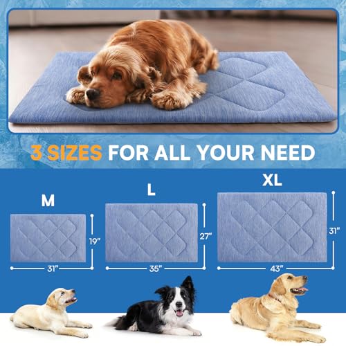 Queenmore Cooling Dog Mat for Dogs, Washable Dog Cooling Mat Indoor Outdoor, Non-Slip Portable Kennel Puppy Bed for Summer, Keep Your Pet Cool (Blue Diamond, Large(35" x 27")) - color: Blue Diamond, size: Large