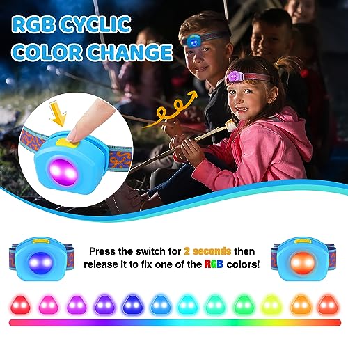 EverBrite LED Headlamp Rechargeable Kids Headlamp with RGB Mode and Adjustable Headband, 3 Modes Multicolor Headlamp for Kids, Bright Kids Head Lamp for Camping, Reading, Exploring, Hiking, Birthday - color: Azure